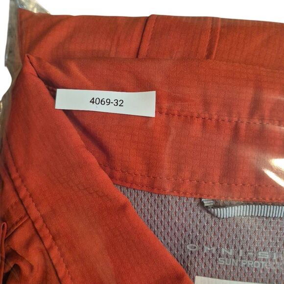Columbia Men's Dark Orange Red Polyester Button Down Outdoor Quick Dry Ventilate - Picture 9 of 11